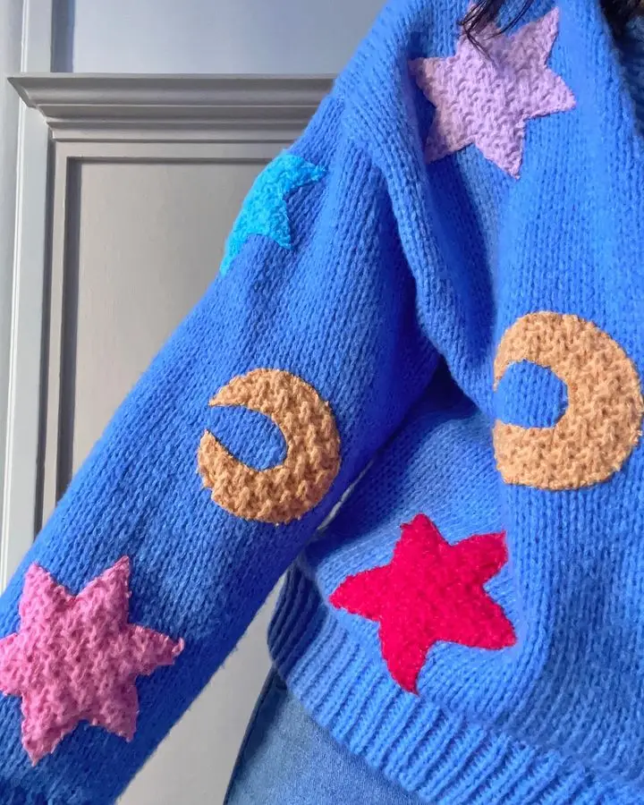 Женский синий шерстяной кардиган Star Moon