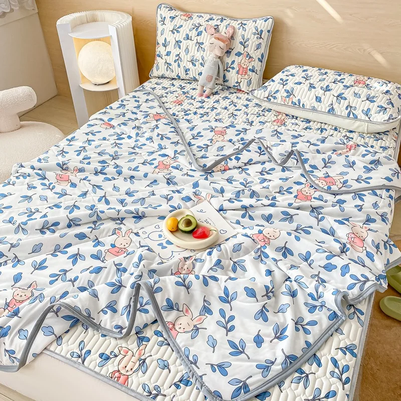 

2022 Summer New Latex Cool Bed Sheet Thin Quilt Pillowcase 4pcs Bedding Set Student Single Home Double Foldable Home Textiles