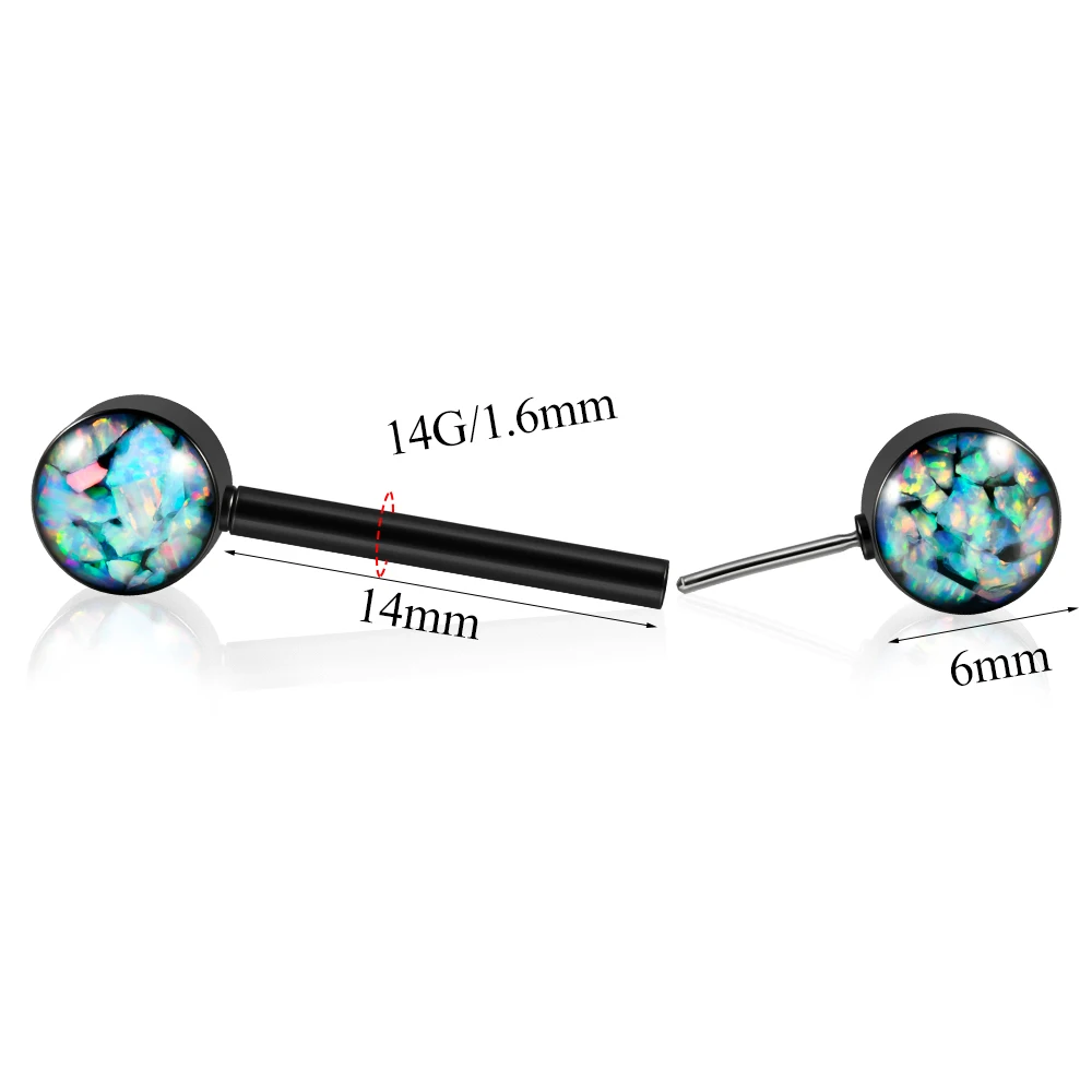 1 пара опалового камня штанга для сосков нержавеющая сталь черное покрытие