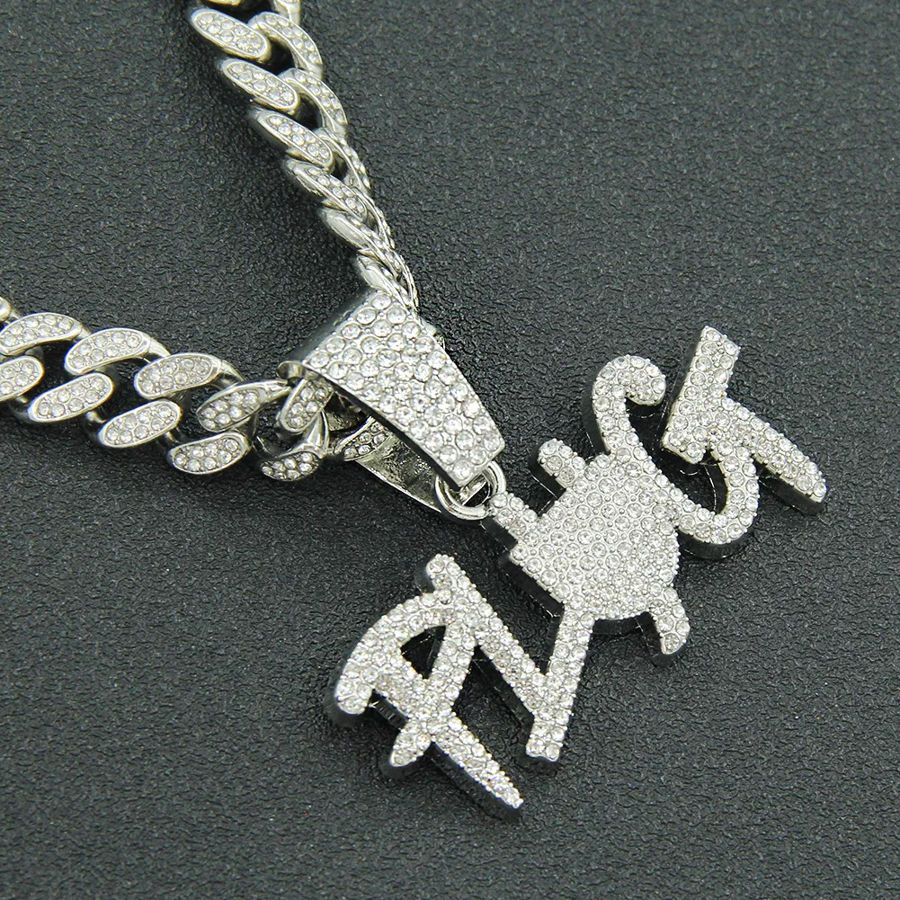 

Hip Hop Iced Out Cuban Chains Bling Diamond Rhinestone Letter Pendants Men's Necklaces Gold Link Charm Jewelry for Women Choker