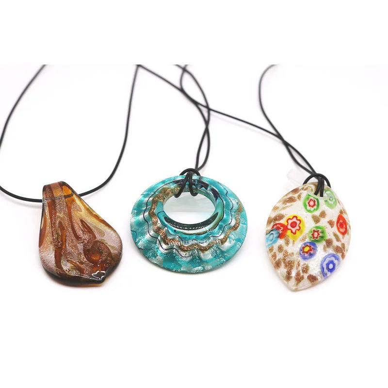 

3PCS Different Shapes Glass Murano Pendant Necklace Jewelry Fashion