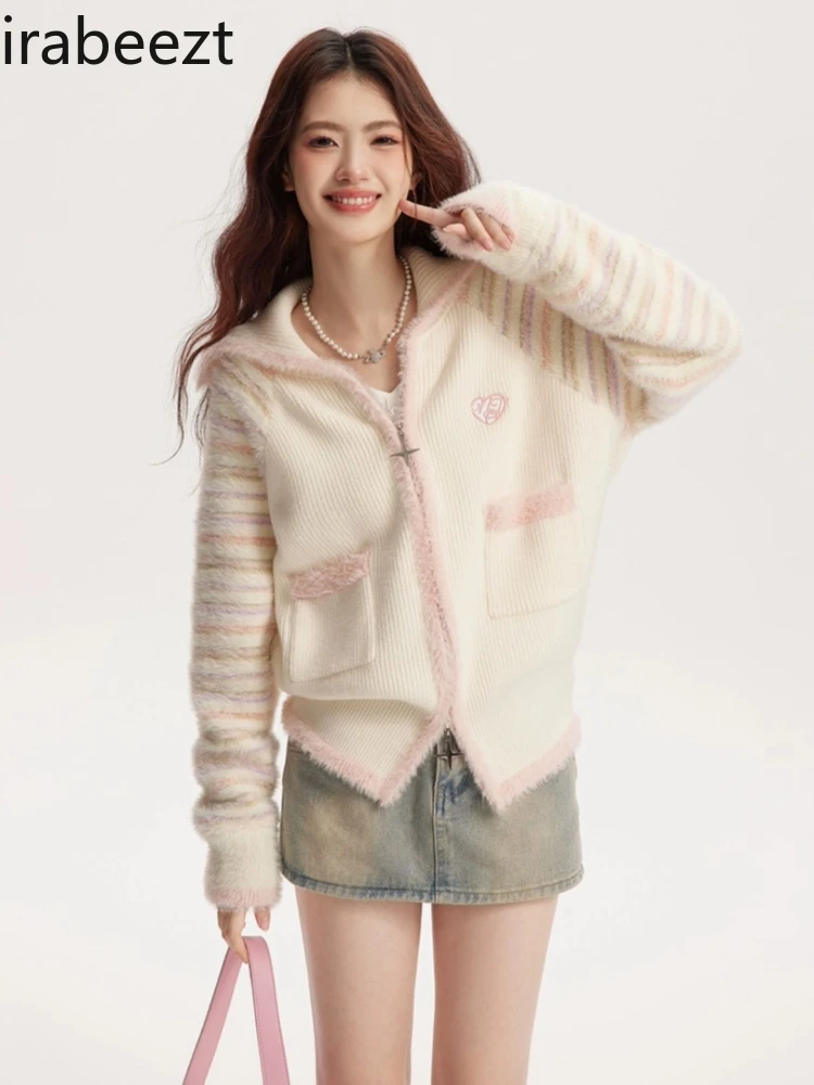 Модный дизайн синие и белые полоски вязаное платье на молнии женское милое