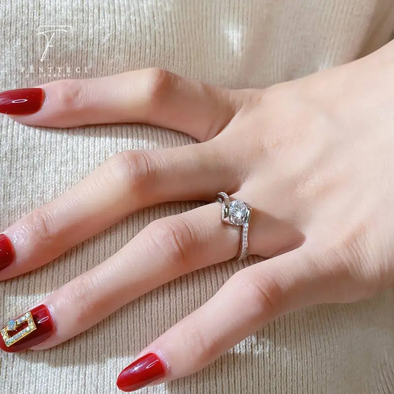 FENTTECI D Color Moissanite Ring S925 Sterling Silver Pt950 Platinum Plated Forever Love Fine Jewelry for Women Proposal Wedding