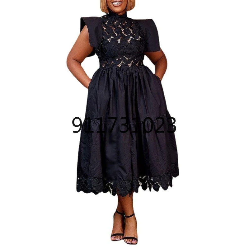 

Платье женское кружевное с длинным рукавом, пикантный черный офисный сарафан в африканском стиле, большие размеры 3XL, на лето