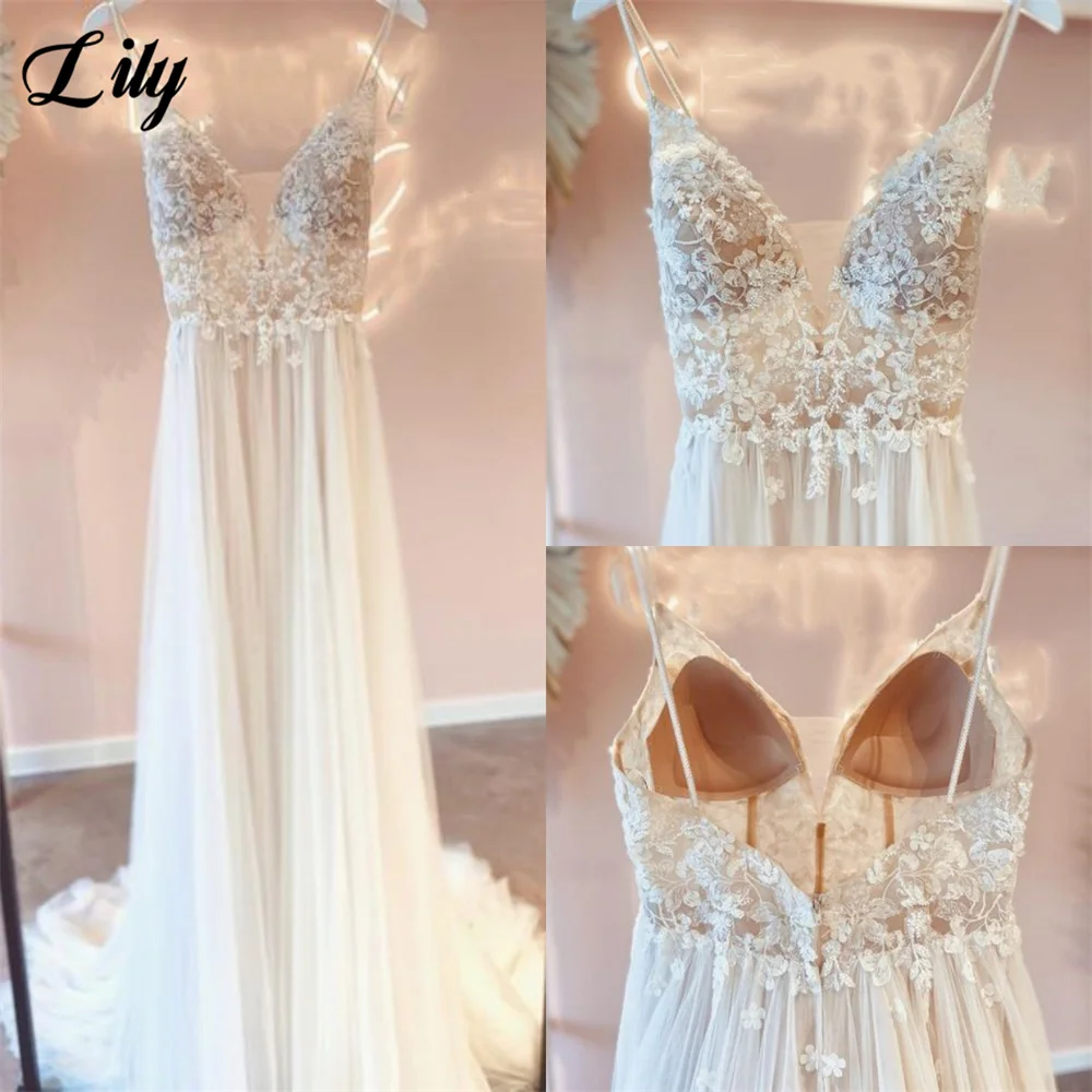 

Lily Spaghetti Strap Charming Ivory Wedding Dress Elegant Wedding Gown Appliques Bridal Dress Sexy Bridal Gown vestido novia