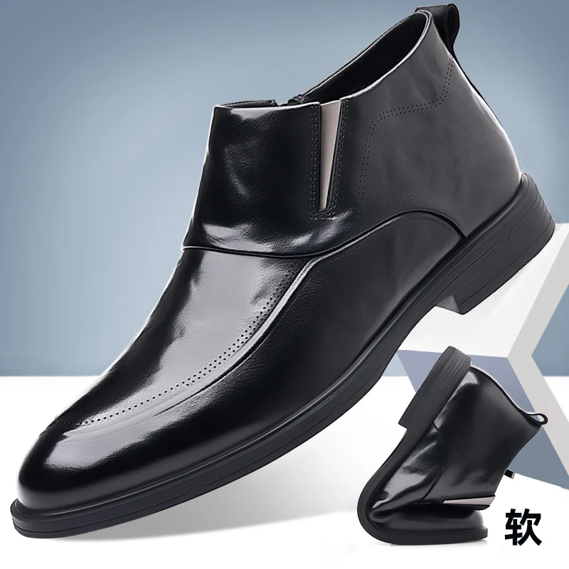 

Мужские повседневные деловые ботинки, ботинки средней длины, нескользящая подошва, эластичная резинка, черные, auburn