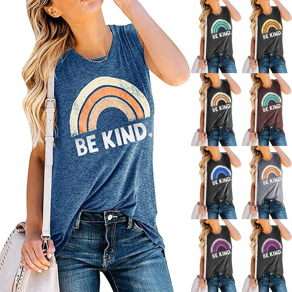 

Women's Vest Be Kind Print Round Neck Sleeveless T-shirt