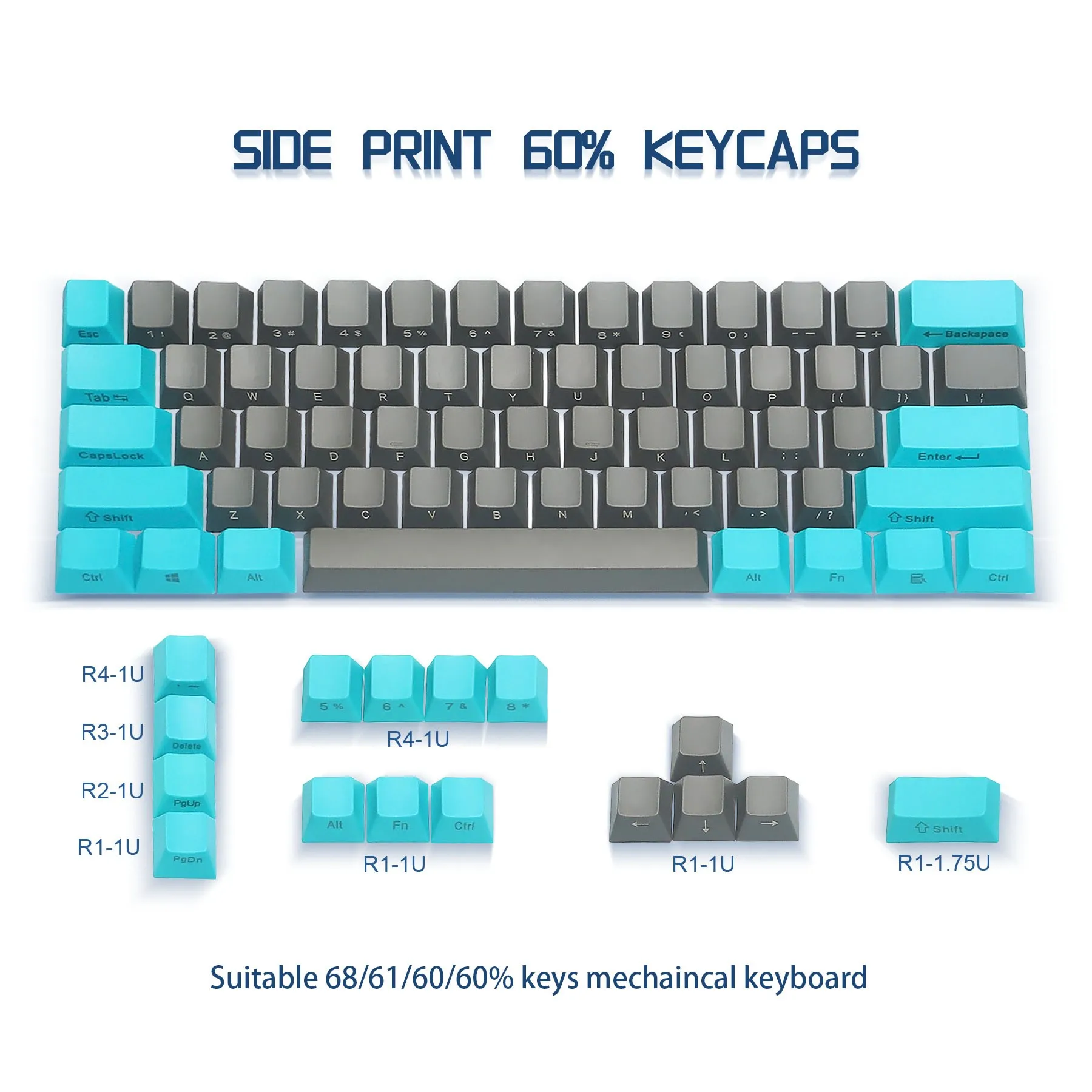 

60% Keys PBT Side Print Keycaps OEM Profile Custom Keycap for 68/61 Keys Cherry MX Switch Mechanical Keyboard ANSI Layout Keycap