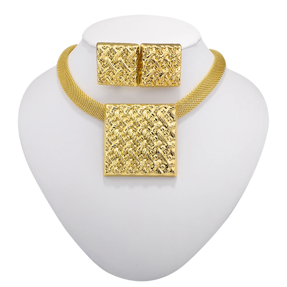 

Dubai Gold Color Jewelry For Women Necklace And Earrings Set Indian Jewelry Necklaces Earring Set Wedding Necklace