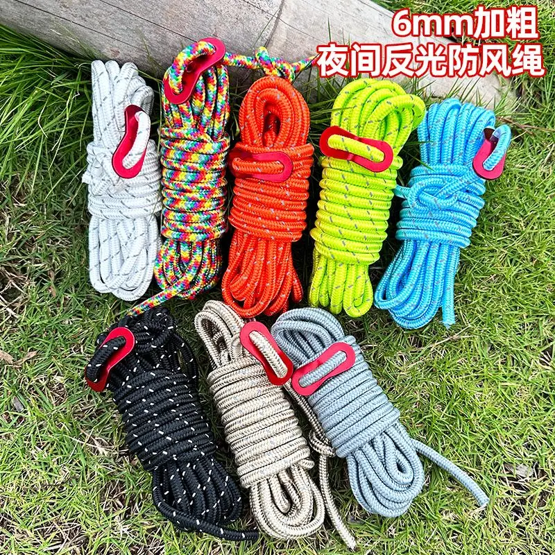 

6mm Bold Reflective Wind Rope Outdoor Tent Accessories Camping Wind Proof Rope Canopy Drawstring Fixed Jackstay Rope 4 M