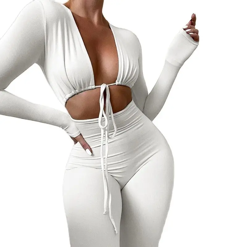 Summer Clothes New Jumpsuits For Women 2022 Sexy Hot Long Fitness Sports Overalls Party Solid Color Black White Drop Shipping