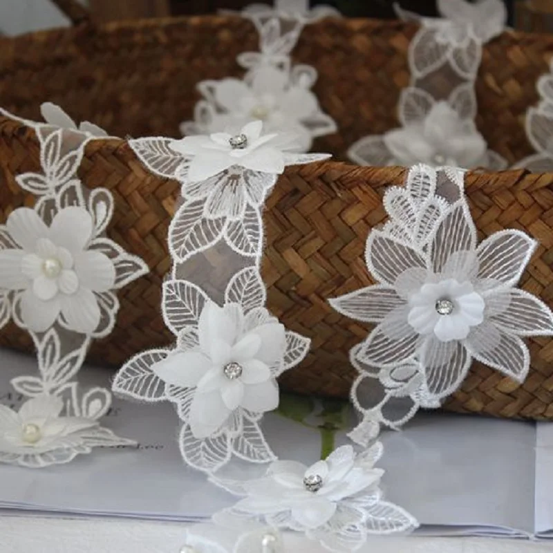 Кружевная лента для вышивки ручной работы жемчужный бисер цветок из полиэстера