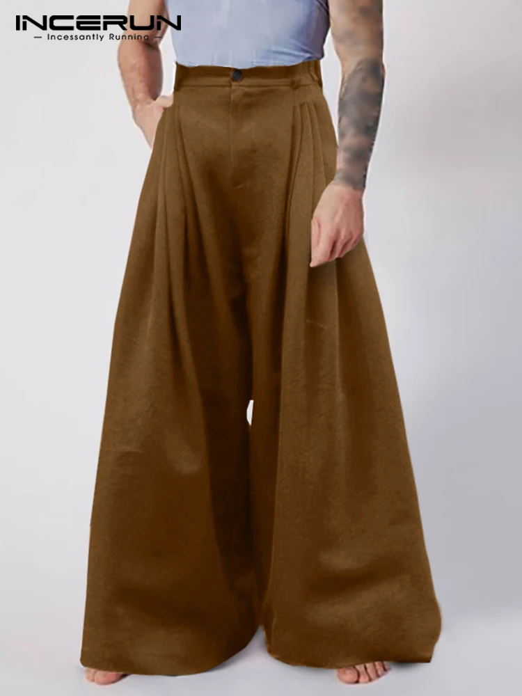 

New Men's Casual Streetwear Pantalons Solid Well Fitting Male Baggy Wide-leg Trousers Drop Crotch Long Pants S-5XL INCERUN 2022
