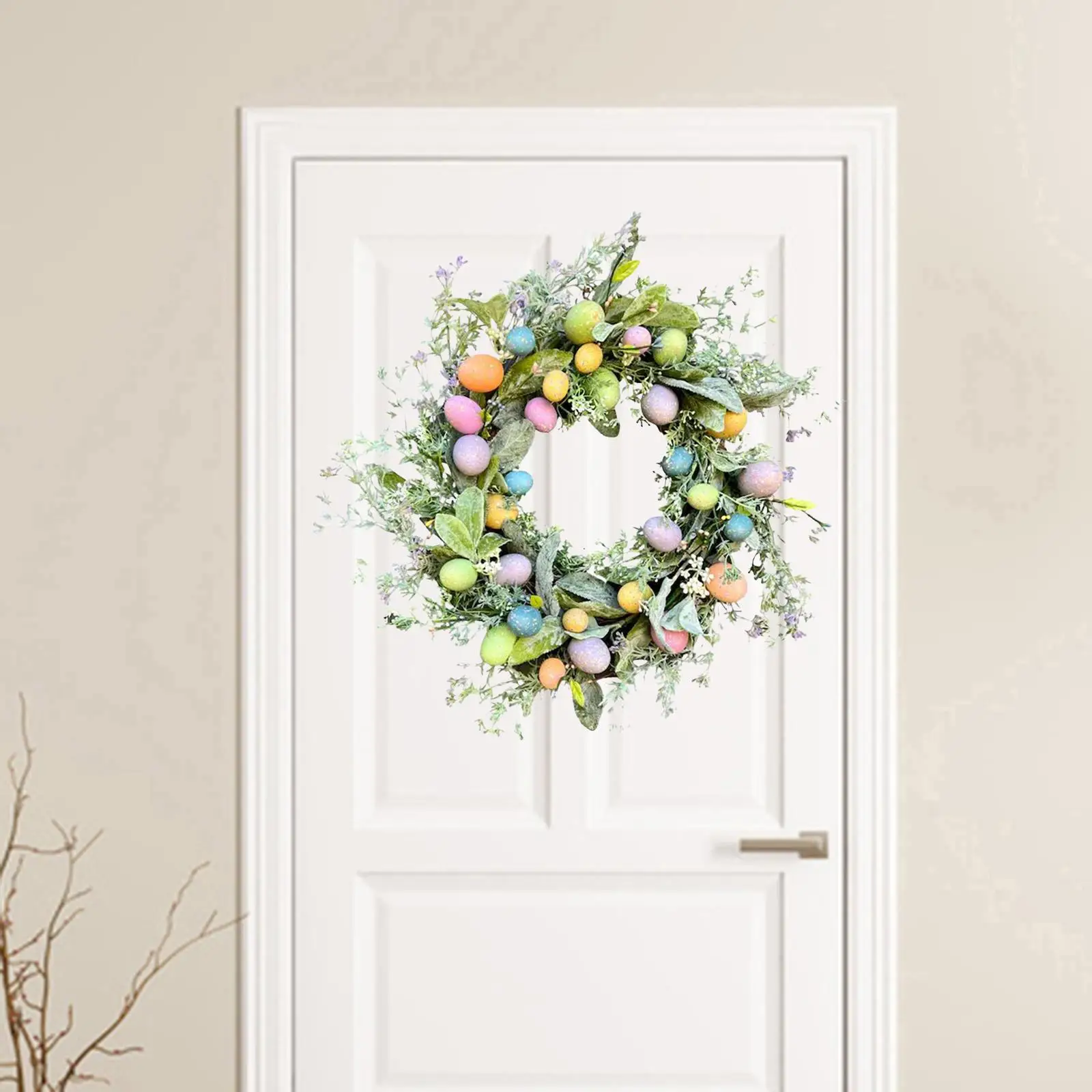 

17.72inch Eucalyptus Wreath Decoration Artificial Flowers Outside Colorful Egg Garland for Wedding Winter Autumn Window Holiday