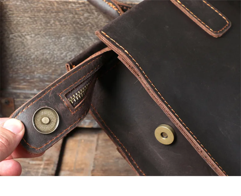 Vintage fashion designer Crazy horse cowhide men's large-capacity briefcase ladies work business computer shoulder messenger bag