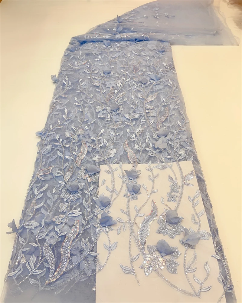 

OIMG нигерийские 3D Цветочные Блестки кружевная ткань ручной работы 2023 вышитые африканские бусины сетчатая кружевная ткань для женщин шитье