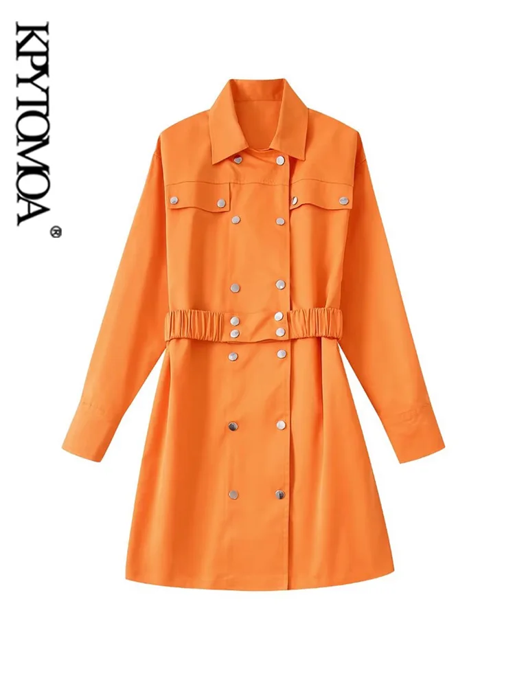 

KPYTOMOA Women Fashion Double Breasted Trench Coat Vintage Long Sleeve With Elastic Waistband Female Outerwear Chic Tops