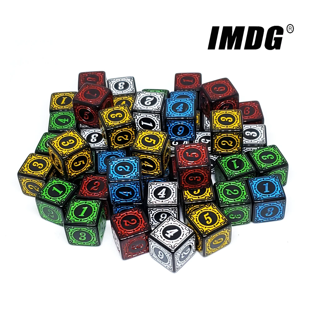 10 Teile/Paket Acryl D6 Geschnitzten Muster Würfel 6-Seiten Zubehör Polyeder Bunte Würfel Digitale Spiel Würfel Würfel