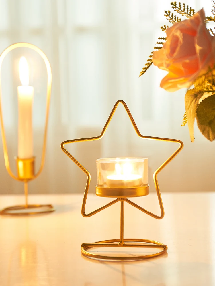 

Modern Lamp Candlestick Lantern Small Iron Gold Romantic Dinner Candle Holder Glass Cup Swieczniki Home Table Decoration XX60WC