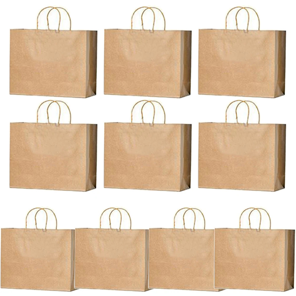 

10pcs Brown Paper Bag Brown With Handle 32*25*11cm Creative Festival Gift Bag Tote Shopping Bag Reusable DIY Hand Tool