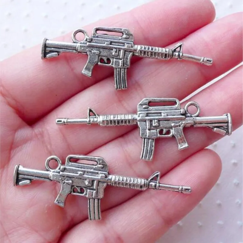1 Pack 3D Pistol Shape Nail Charms Gold&Silver Punk Metal Gun Nail Jewelry Charm Retro Vintage Gun Charms for Nail Decoration #J