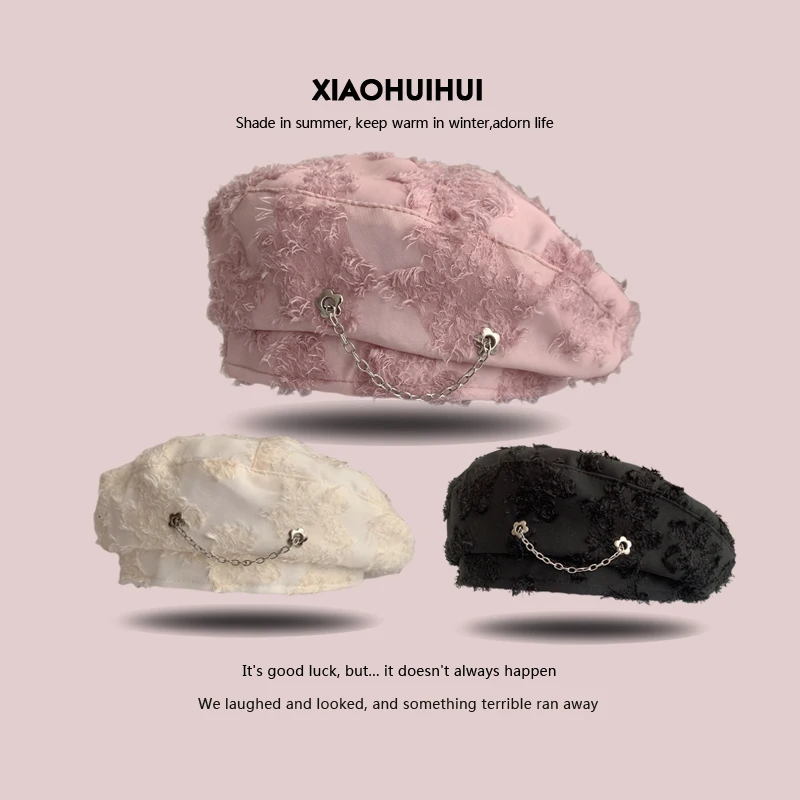 

Japanese Mesh Chain Berets Caps for Women Spring and Summer Thin Temperament Elegant Fashion Painter Hat Sombreros De Mujer