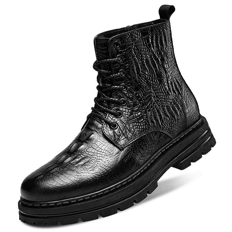 

Men's High-top Cowhide Boots Outdoor Wear-resistant Round Toe Youth Trend Lightweight Non-slip Large Size Platform Elastic Boots