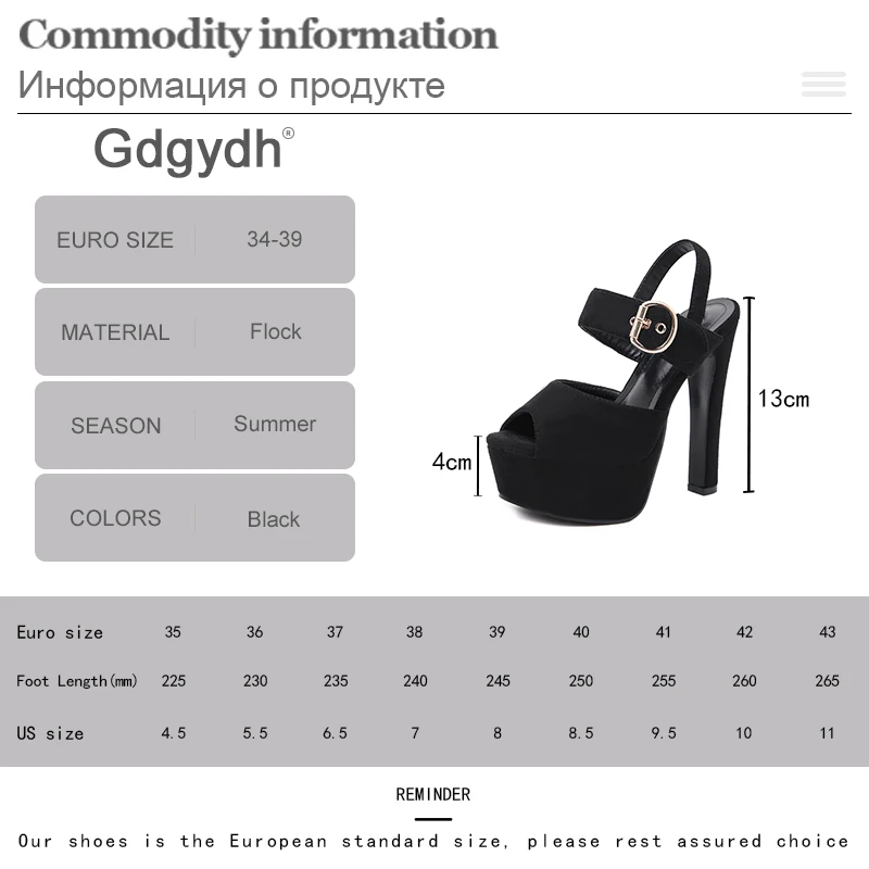 Gdgydh Summer High-heeled Platform Sandals Models Walk Show High Sandals for Women Buckle Strap Flock Sexy Peep Toe Party Shoes