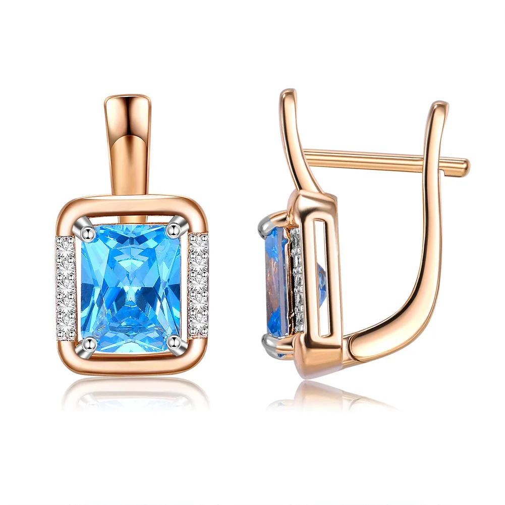 

Fashion inlaid rectangular sky blue zircon earrings