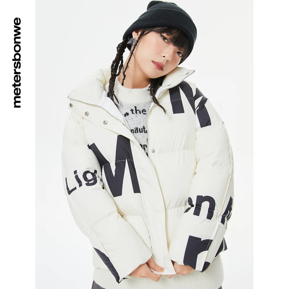 Metersbonwe Women Camouflage Color Down Wear Loose 80%Duck Down Letter Printing Female Warm Wear Stand Collar Winter Down Coats