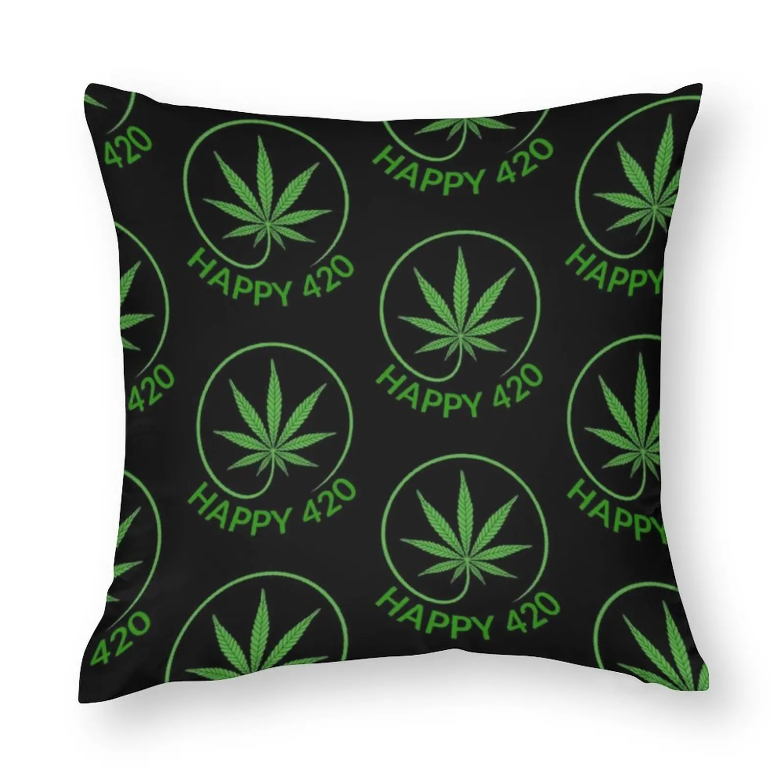 

Чехол для подушки Happy 420 с изображением марихуаны и курильницы, весенний декоративный чехол для подушки, чехол для подушки из полиэстера на м...