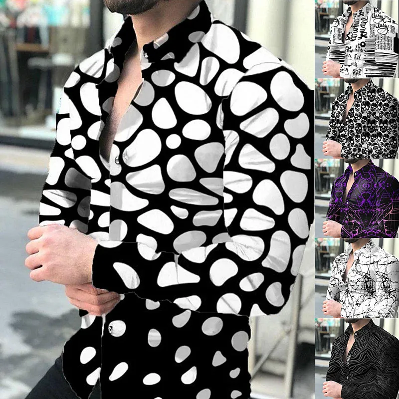 

2022 Fashion Luxury Men‘s Long-sleeved Lapel Shirt Four Seasons Street Trend Slim Large Size Camisas De Hombre