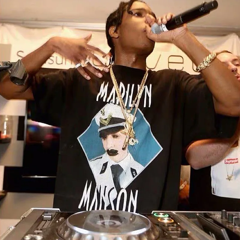 

Asap Rocky Pay Tribute Marilyn Manson Printed T-Shirt Streetwear Men's Tees Men Women Hip Hop Fashion Tshirt Tops Unisex T Shirt