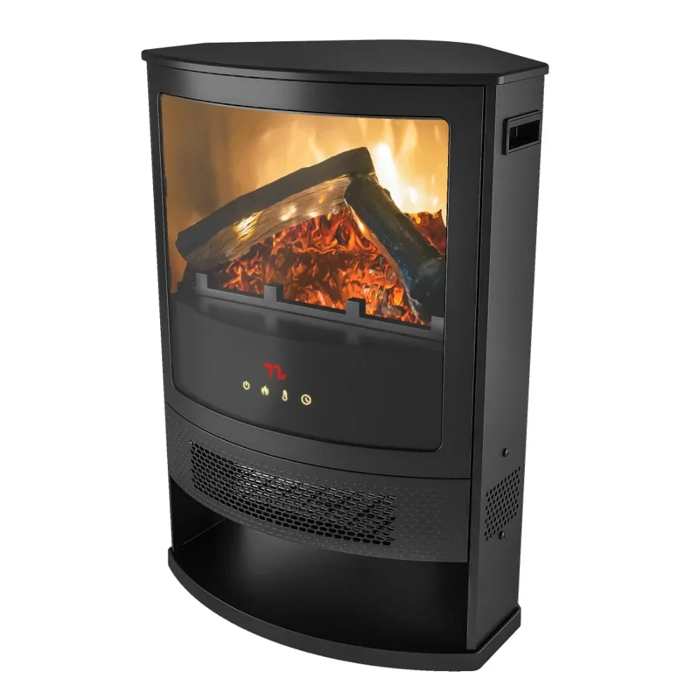 

Rounded Corner Electric Fire Stove Heater Black with Remote Provide A Gentle Rolling Flame Atmosphere Throughout The Year