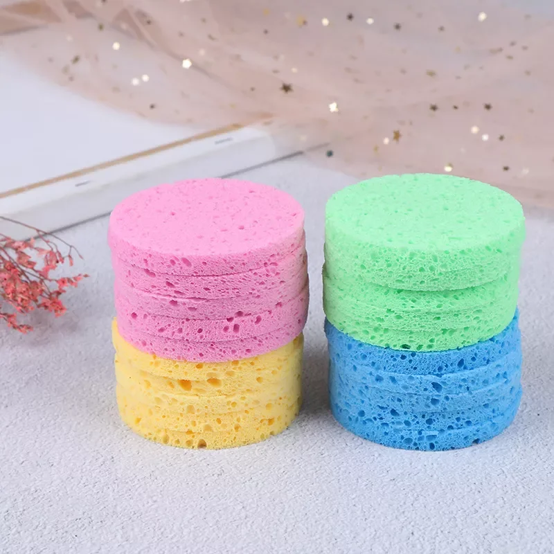 

5pcs Natural Wood Pulp Face Care Cleansing Sponge Cellulose Compress Cosmetic Puff Round Facial Washing Makeup Removing Tool