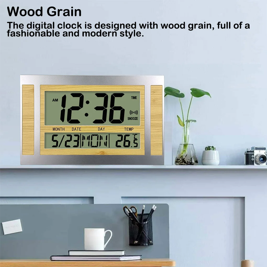 Lcd Large Number Alarm Wood Grain Table Clocks Accurate Mute