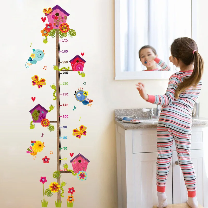 

Wall Sticker Cartoon Branch Birdcage Measuring Height Decoration For Home Kindergarten