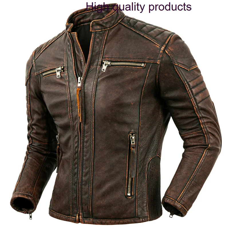 

Jackets Natural Man 100% Top Layer Cowhide Vintage Stand Collar Pilot Jacket Short Genuine Leather Coat Men High Quality