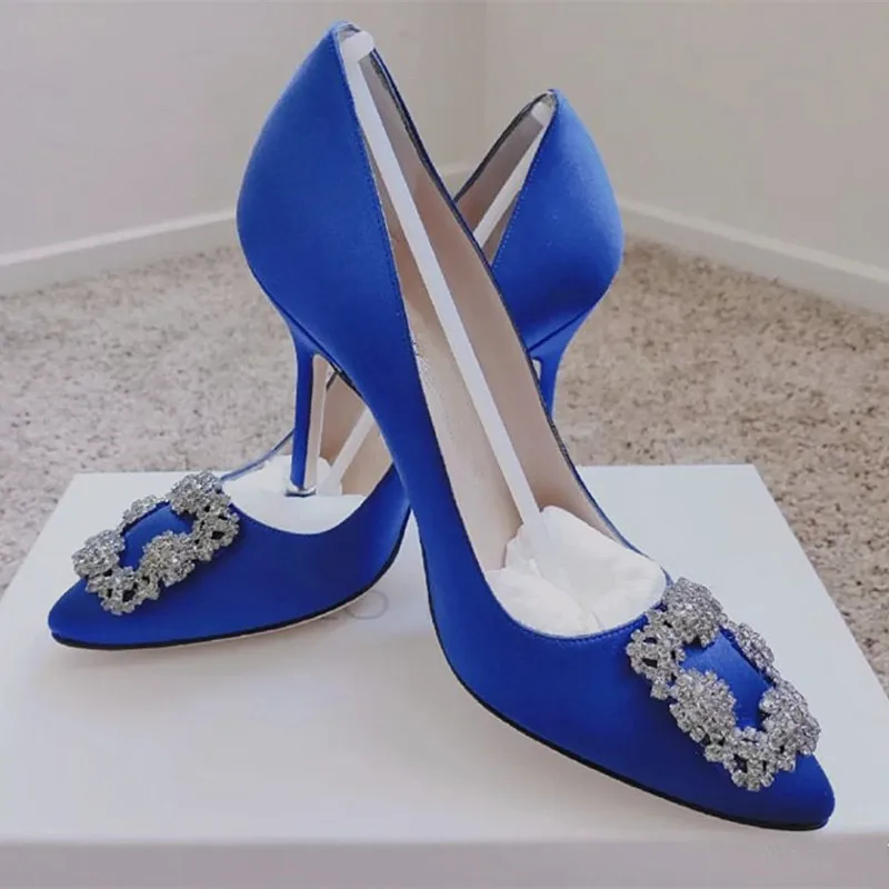 Single Shoes 2023 Spring and Autumn New Women's High Heels Rhinestone Square Buckle Pointed Fashion Luxury High Heels