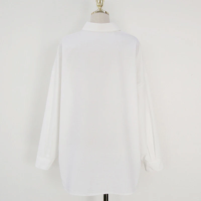 Белая хлопковая блузка с длинным рукавом женские свободные рубашки оверсайз 2022