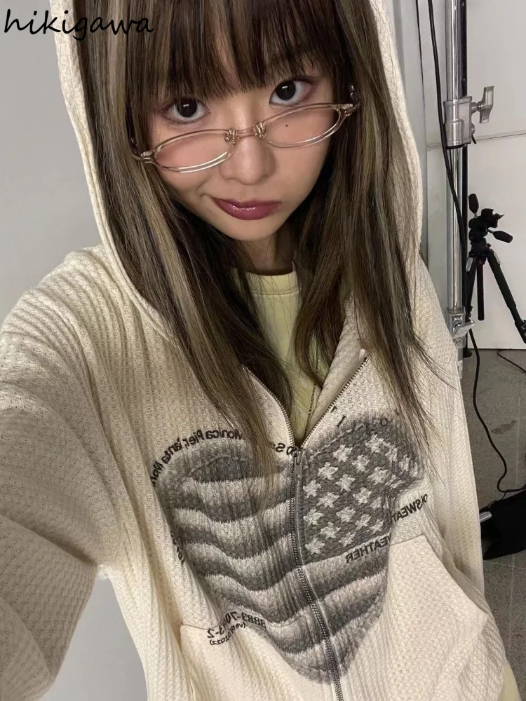 Y2k топы толстовки женские пальто с капюшоном принтом модный кардиган женская