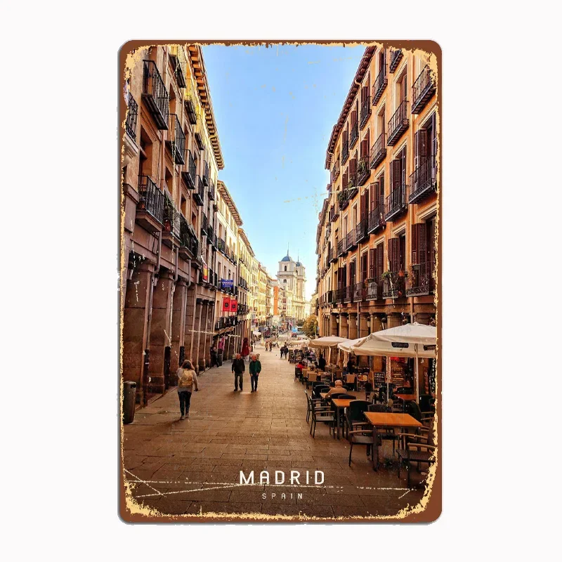 Винтажный металлический знак таблички в уличном стиле Мадрид с классическим