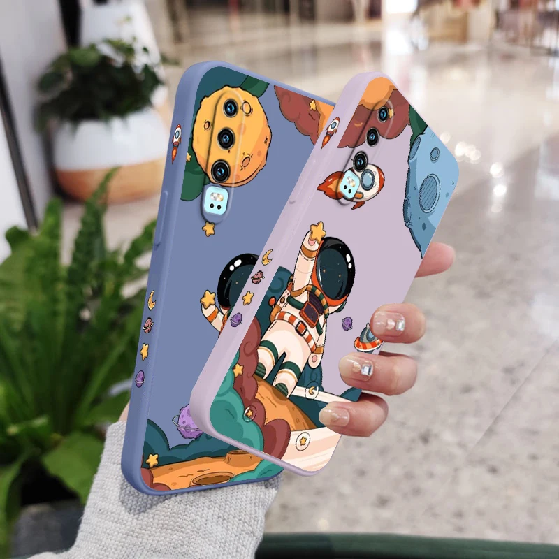 

Cartoon Cute Astronaut Art Phone Case For Huawei Y9S Y9A Y9 Y6 Nova Y70 9 8 P50 P40 P30 P20 Pro Lite E 5G Liquid Left Rope