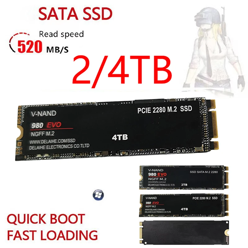 Внутренний твердотельный накопитель SATA 2280 M.2 SSD NGFF 980 EVO Plus 128 ГБ, жесткий диск M.2 2/4 ТБ для ноутбука