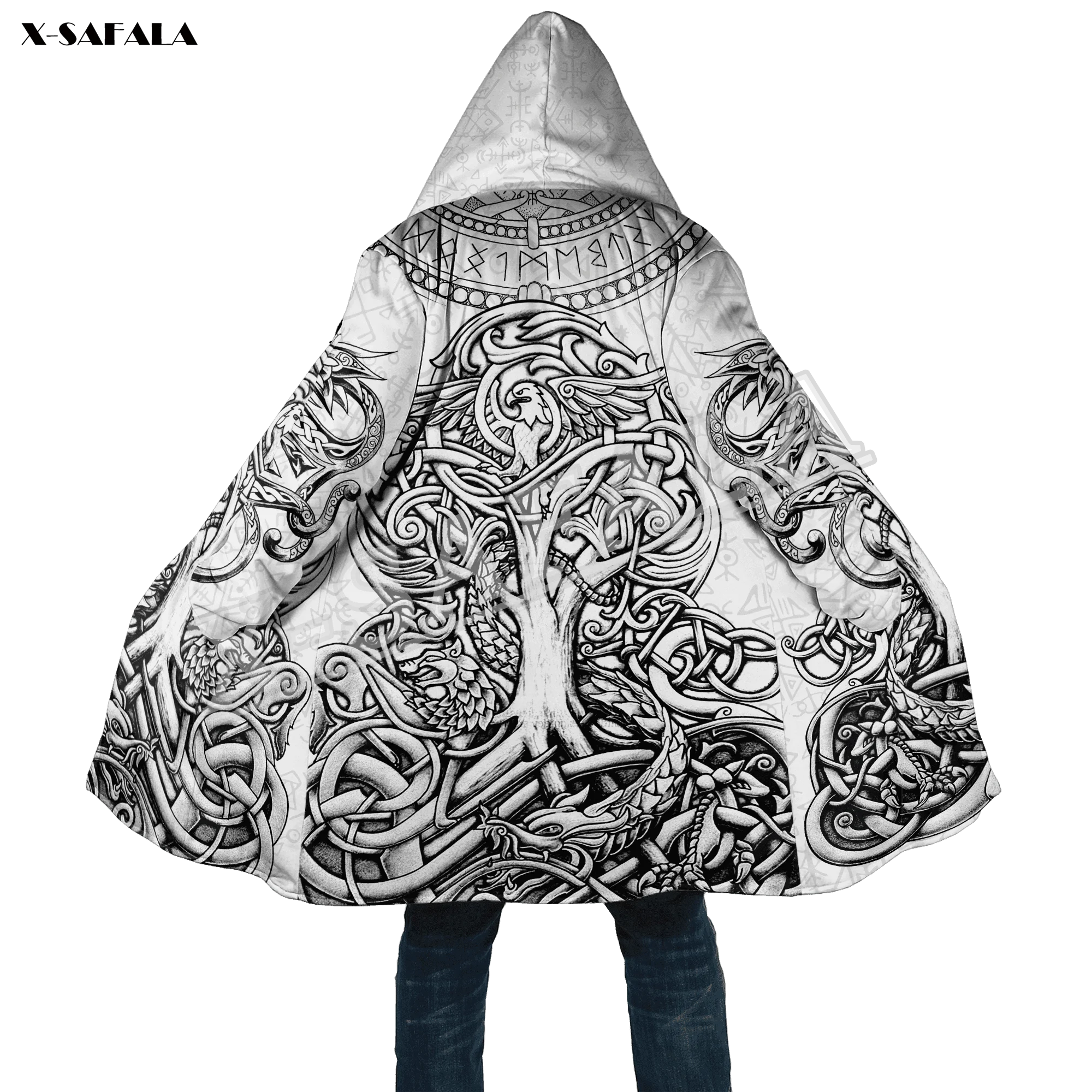 

VIKING DRAGON TATTOO TREE OF LIFE 3D Printed Hoodie Long Duffle Topcoat Hooded Blanket Cloak Thick Jacket Cotton Cashmere Fleece