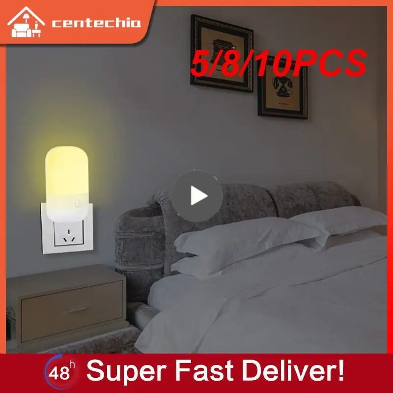 

5/8/10PCS Bedroom Night Bedside Lamp Plug-in Led Feeding Socket Wall Mounted Emergency Light Eu/us Plug Led Night Light 3w