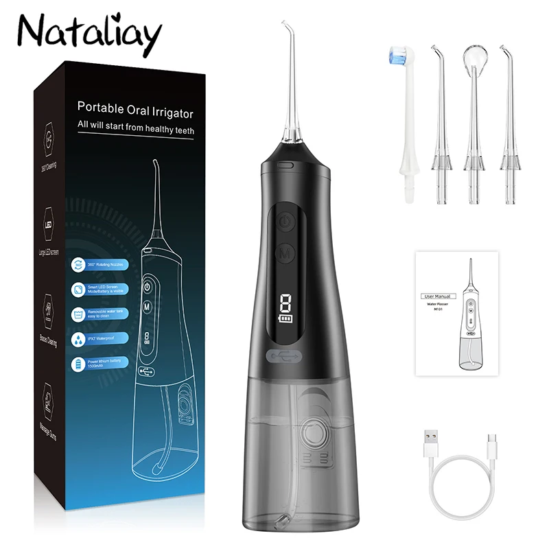 

M139 Oral Irrigator Water Flosser Teeth Cleaner Dental 350ML Household Pulse Removal Tooth Pick With 4 Nozzles Jet Tips