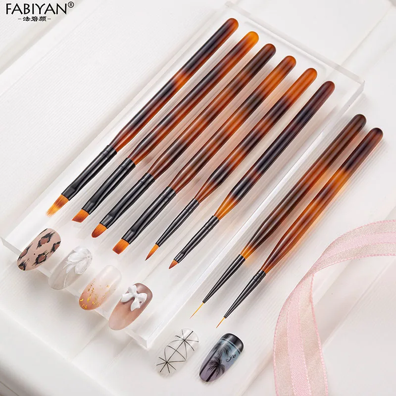 

8Pcs/set Nail Acrylic Flat Crystal Painting Drawing Liner Brush UV Gel Extension Pen DIY Grids Flower