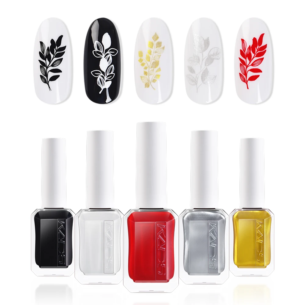 

KADS 5 шт 11 мл стемпинг ногтей Покрытие набор черный, белый, золотой, серебряный для печати печатной пластины лак Лаковая печать ногтей лак для ...