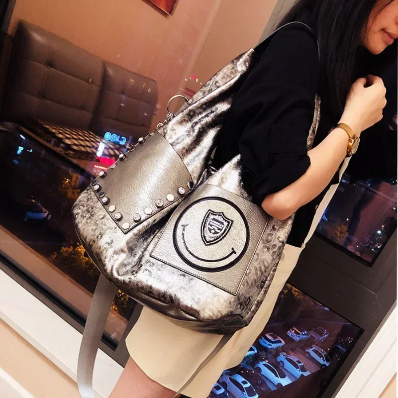 Большая вместительная сумка poplene femme новая женская через плечо с леопардовым